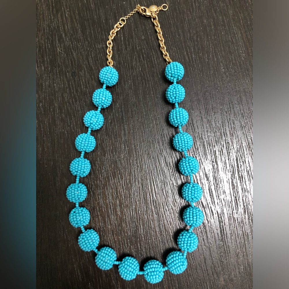 J. Crew Turquoise Bubble Beaded Necklace with Gold Chain